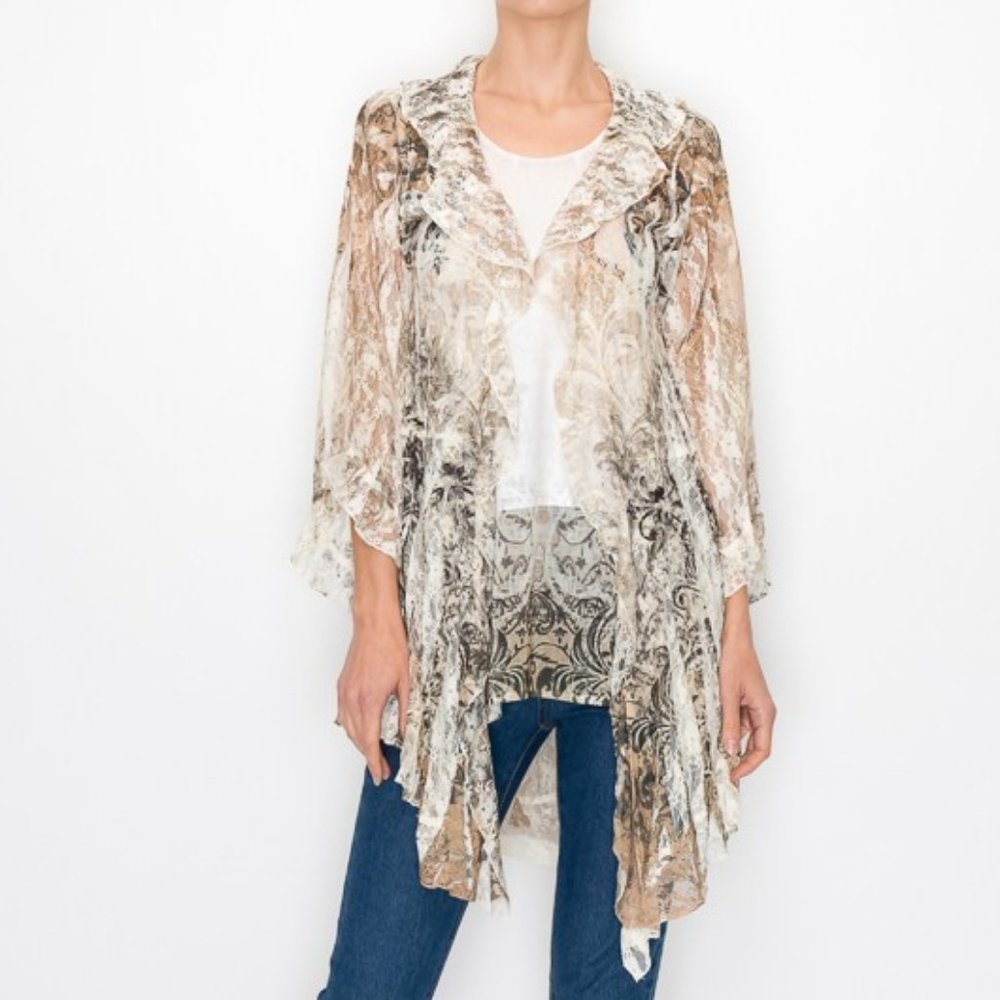 NEW ORIGAMI bohemian cardigan wrap kimono western taupe SM-3X all lace MAGNOLIA